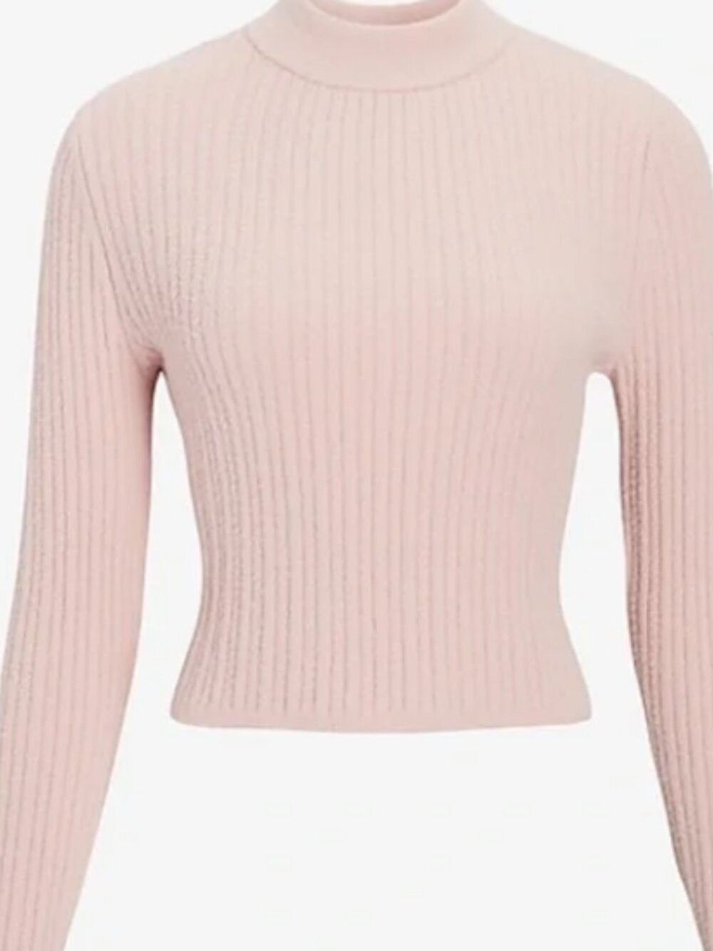 EXPRESS Cable Knit Mock Neck Cropped Sweater Light Pink - Picture 3 of 8
